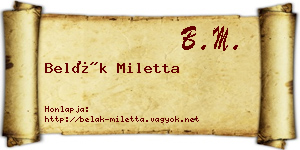 Belák Miletta névjegykártya